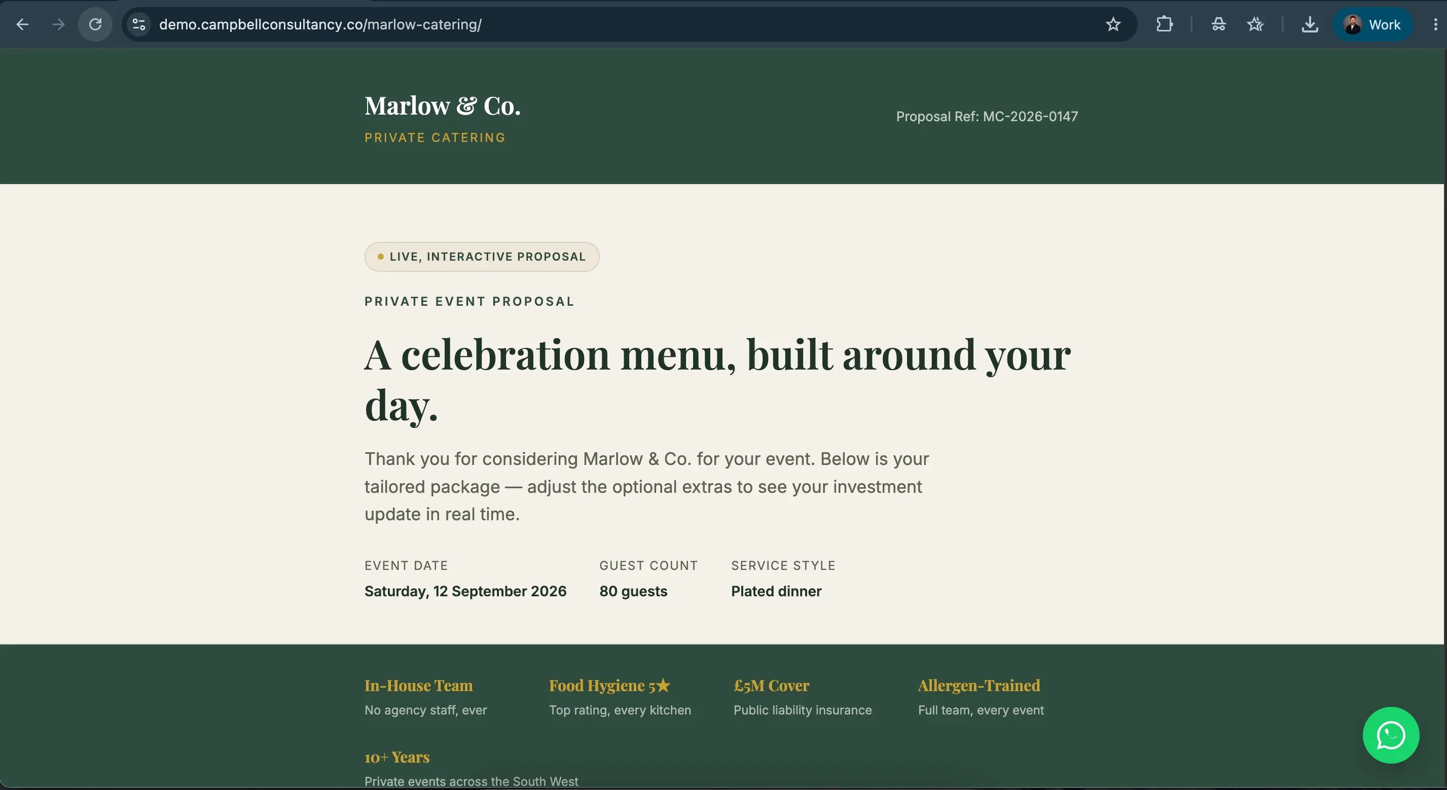 Marlow & Co. live private event catering proposal